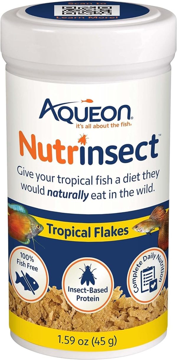 Aqueon Nutrinsect Fish-Free Fish Food, Tropical Flakes, 1.59 oz