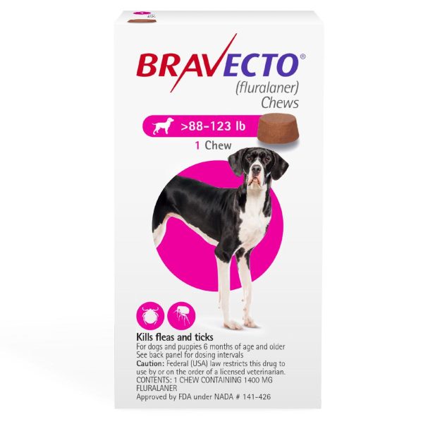 Bravecto Chews (fluralaner) Flea and Tick Treatment for Dogs by Merck, 88-123 lbs, 1400 mg, 1 ct