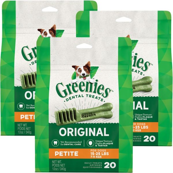 Greenies Original Dental Chew Dog Treats - Petite 3-Pack (60 Bones)