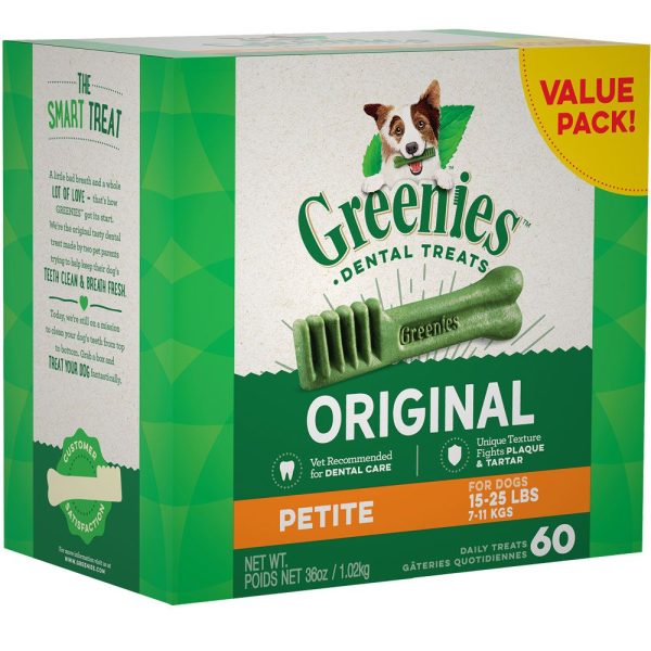 Greenies Original Dental Chew Dog Treats - Petite 36oz (60 Bones)