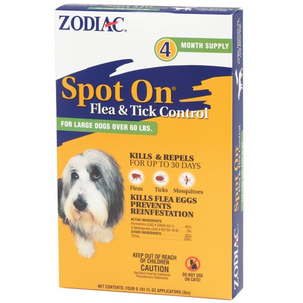 Zodiac Spot On Flea & Tick Control for Large Dogs over 60 lbs (4 pack)